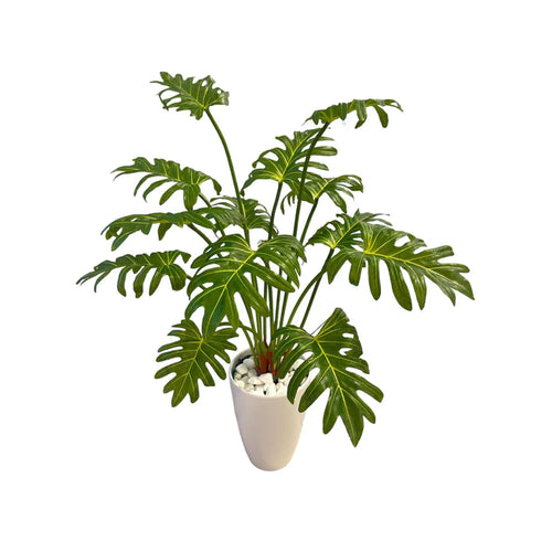 Potted Artificial Philodendron Bush in White Melanie Pot (0.7m)